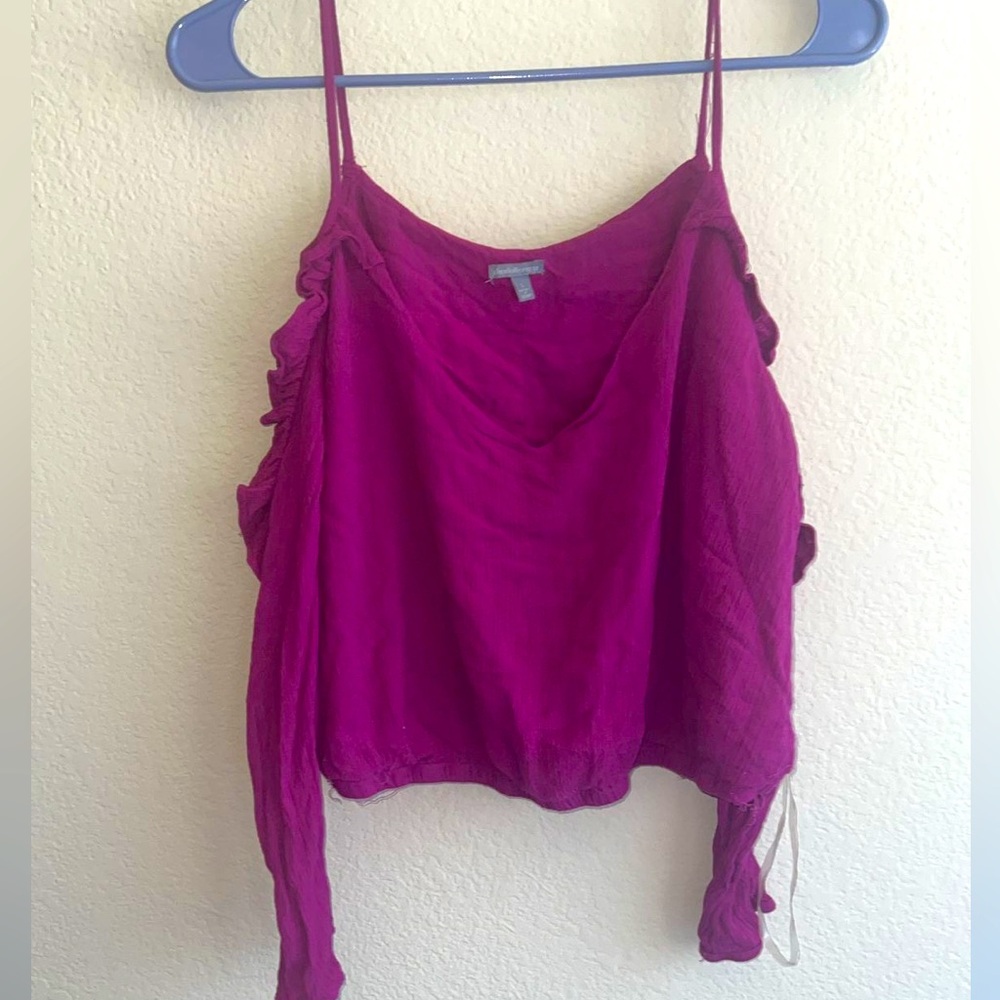Magenta cut shoulder drop top